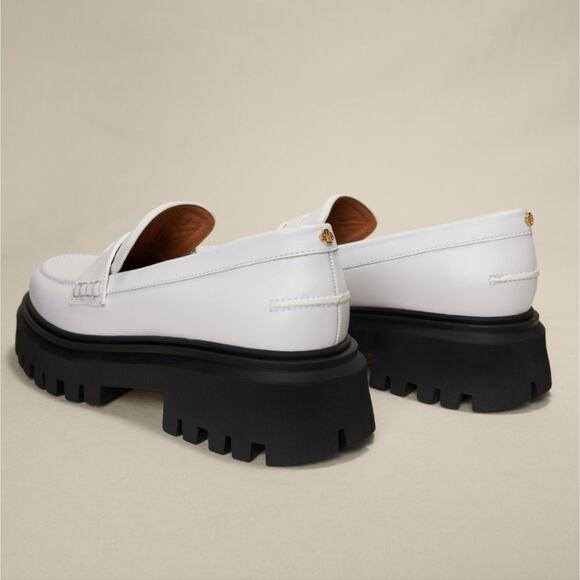 Maje White Leather Chunky Platform Lug Sole Loafers Clover Detail EU 38 / US 7.5 - Picture 4 of 14